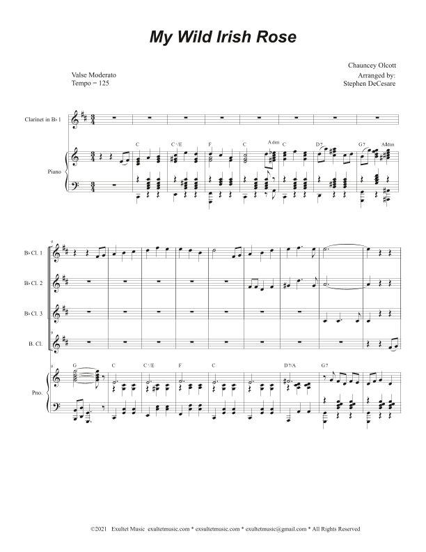 My Wild Irish Rose (Clarinet Choir and Piano) (arr. Stephen DeCesare)