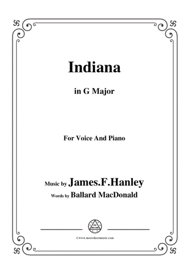 James F. Hanley-Indiana,in G Major,for Voice and Piano (arr. MSM)