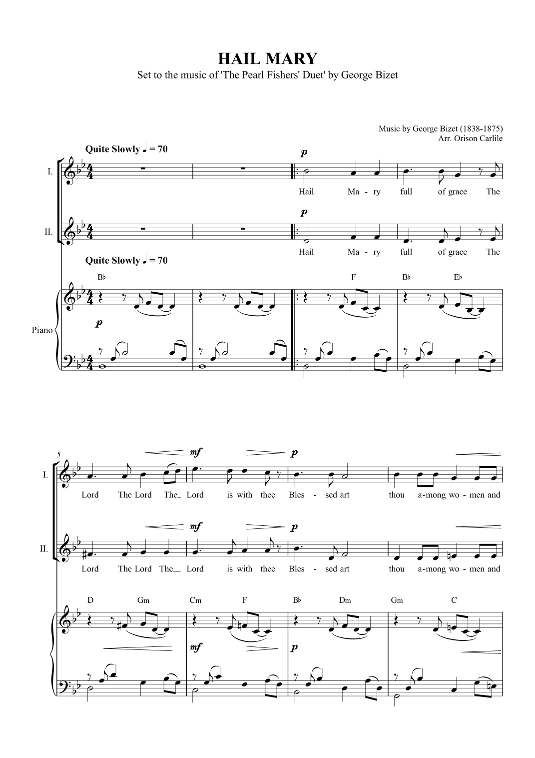 Hail Mary (Pearl Fishers' Duet) (arr. Orison Carlile)