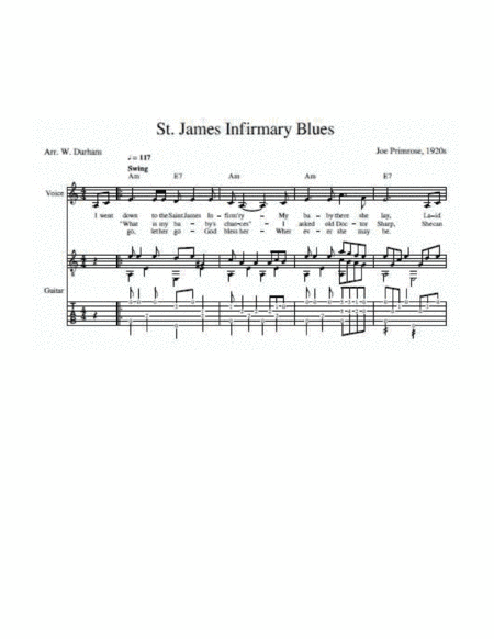 St. James Infirmary Blues (for voice and fingerstyle guitar) (arr. W. Durham)