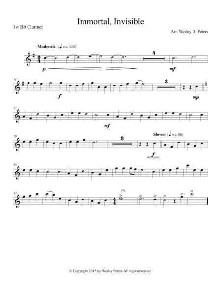 Immortal, Invisible (Clarinet Sextet) (arr. Wesley D. Peters)