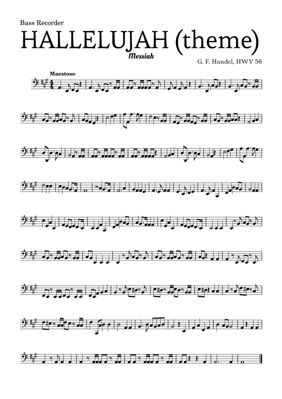 Aleluia (HALLELUJAH), of the Messiah - for Bass Recorder and accompaniment (arr. Leyandder Trustworthy)