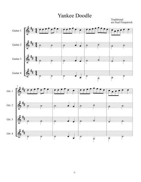 Yankee Doodle For Guitar Quartet (arr. Neal Fitzpatrick)
