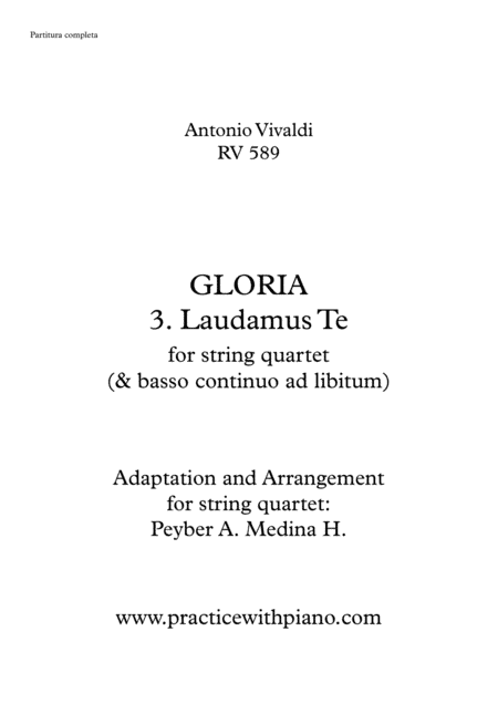 Vivaldi - RV 589, GLORIA - 3. Laudamus Te, for string quartet (arr. Peyber Augusto Medina Hidalgo)