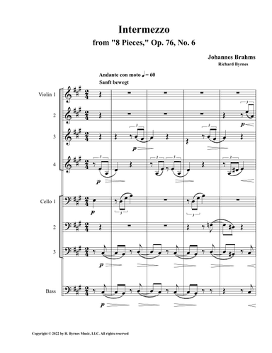 Intermezzo, Op. 76, No. 6 (String Octet) (arr. Richard Byrnes)