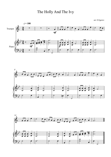 The Holly And The Ivy, For Trumpet & Piano