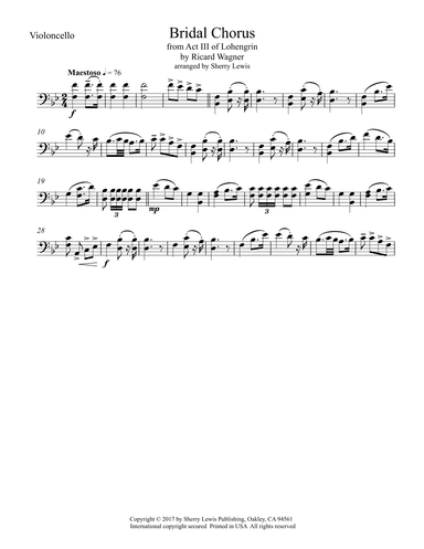 Bridal Chorus for Cello Solo (arr. Sherry Lewis)