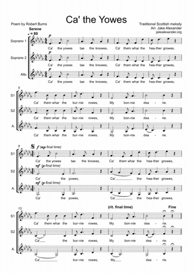 Ca' the Yowes - SSA a cappella (arr. Jake Alexander)