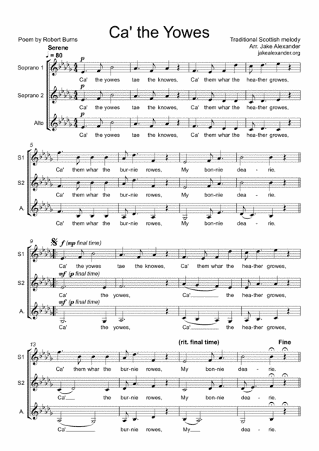 Ca' the Yowes - SSA a cappella (arr. Jake Alexander)