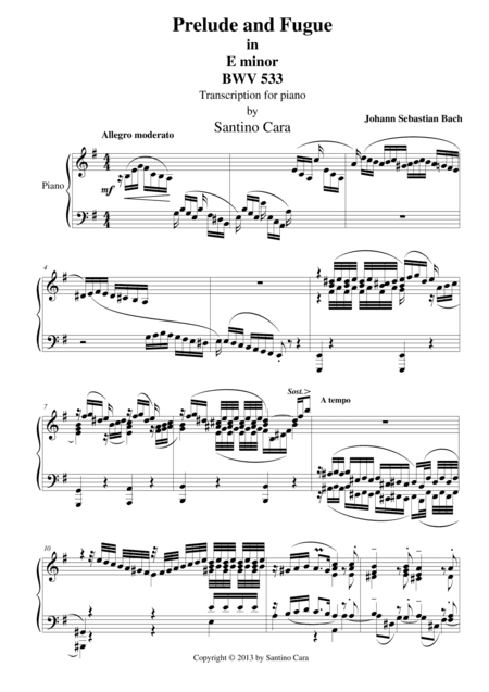 Prelude and Fugue in E minor for piano - BWV533 (arr. Santino Cara)