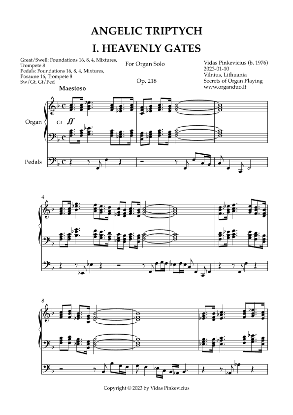 Angelic Triptych, Op. 218 (Organ Solo) by Vidas Pinkevicius