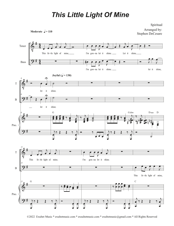This Little Light Of Mine (Duet for Tenor and Bass solo) (arr. Stephen DeCesare)