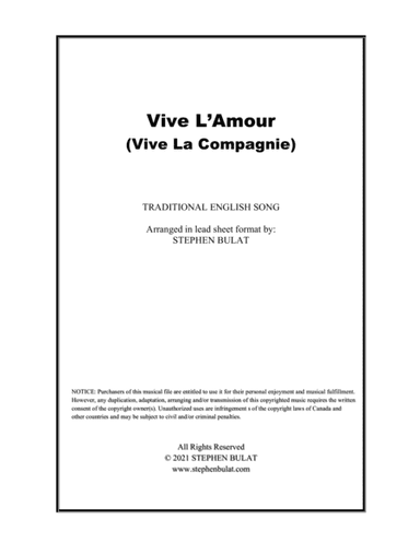 Vive L'Amour (Vive La Compagnie) - Lead sheet (key of B) (arr. Stephen Bulat)