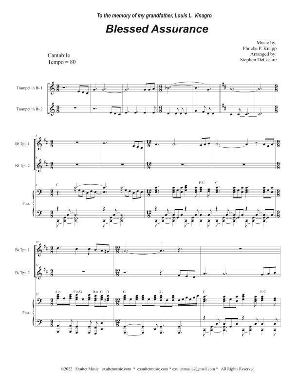 Blessed Assurance (Duet for Bb-Trumpet) (arr. Stephen DeCesare)