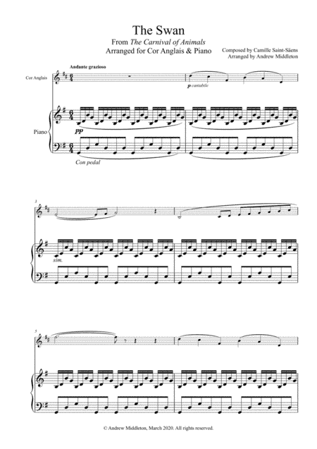 The Swan from The Carnival of Animals arranged for Cor Anglais and Piano (arr. Andrew Middleton)