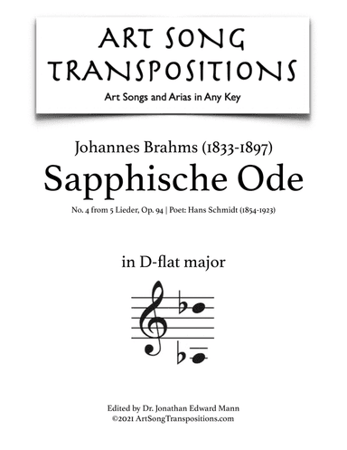 BRAHMS: Sapphische Ode, Op. 94 no. 4 (transposed to D-flat major) (arr. ArtSongTranspositions.com)