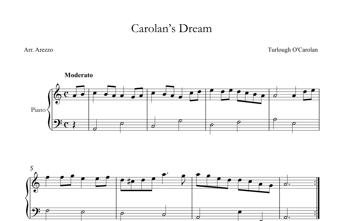 carolan's dream - easy piano sheet music turlough'o carolan (arr. Arezzo Music)
