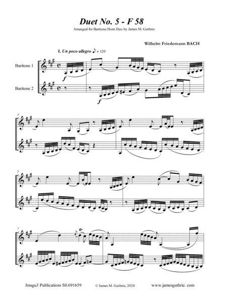 WF Bach: Duet No. 5 for Baritone Horn Duo (arr. James M. Guthrie, ASCAP)