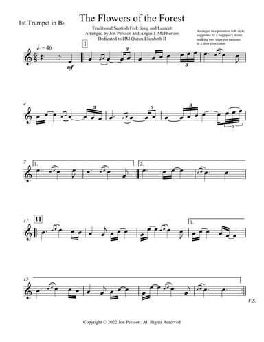 "The Flowers of the Forest" for Brass Quintet - SET OF 5 PARTS (arr. Jon Persson)