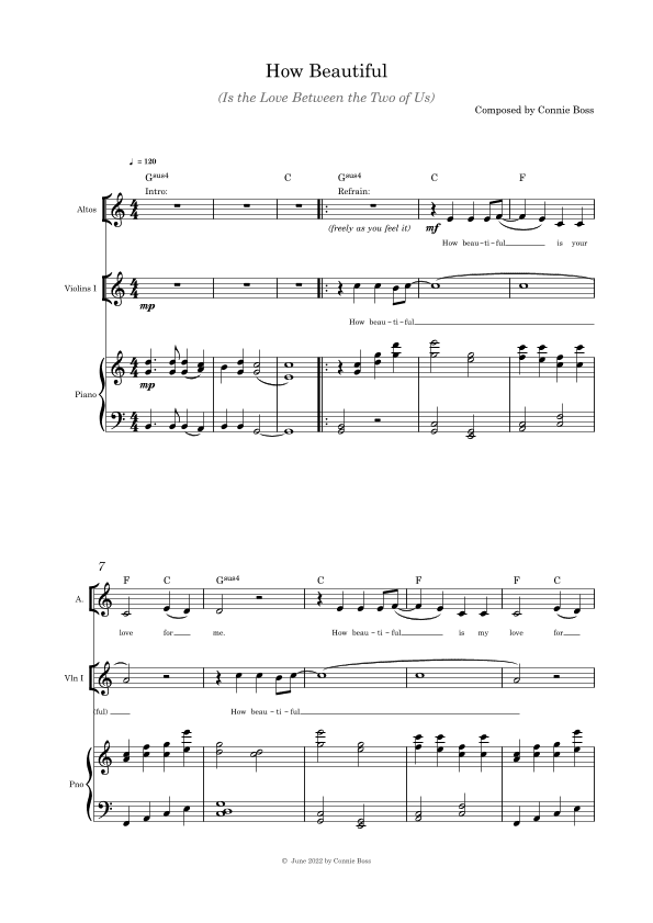How Beautiful (Is the Love Between the Two of Us) - Alto solo, violin and piano