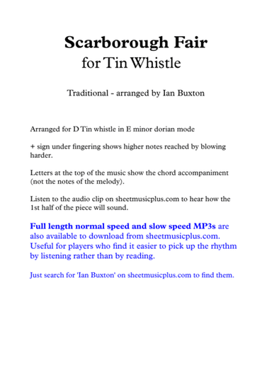 Scarborough Fair for Tin Whistle with Chords (arr. Ian Buxton)