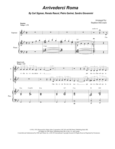 Arrivederci Roma (goodbye To Rome) (arr. Stephen DeCesare)