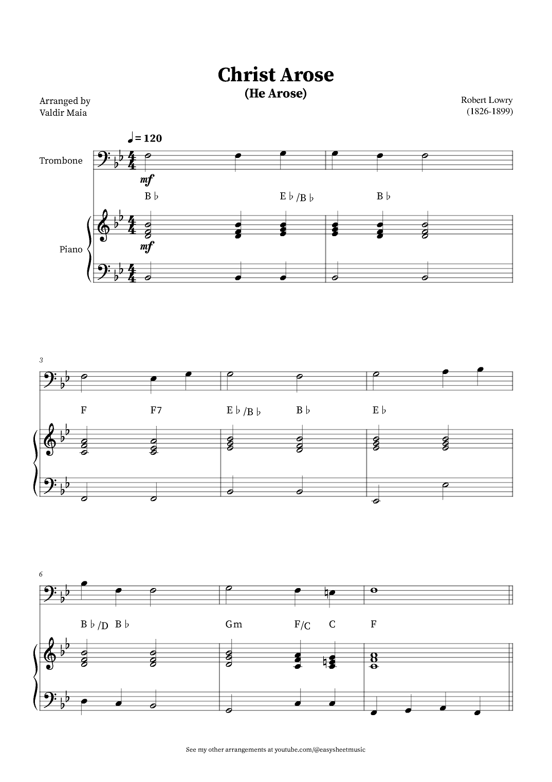 Christ Arose (He Arose) -  Trombone and Piano (with chords) (arr. Valdir Maia)