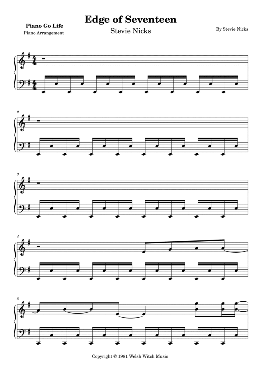Edge Of Seventeen (arr. Piano Go Life)