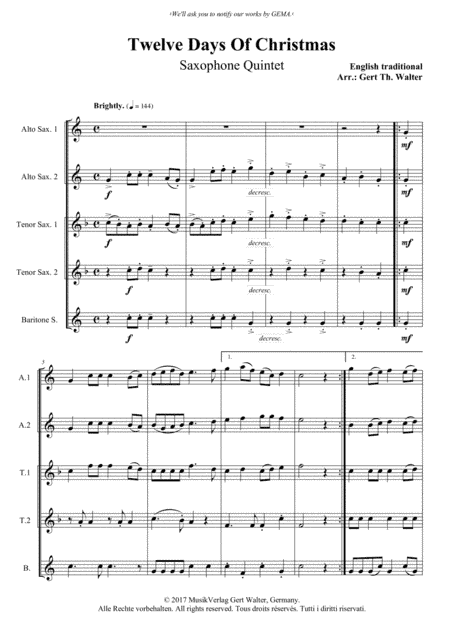 Twelve Days Of Christmas (arr. Gert Th. Walter)