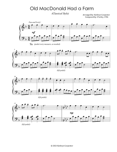 Old MacDonald Had a Farm (Classical Style) (arr. Kathryn Carpenter)
