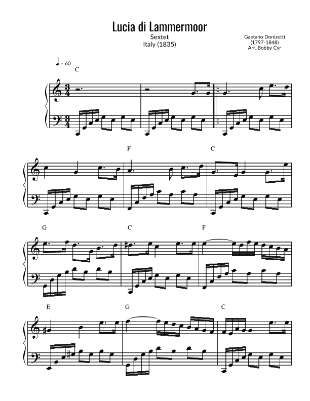 Lucia di Lammermoor - Sextet (Easy Piano) (arr. Bobby Cyr)