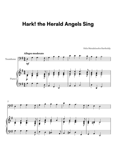 Hark! the Herald Angels Sing (for Trombone and Piano) (arr. Cadenza Editions)