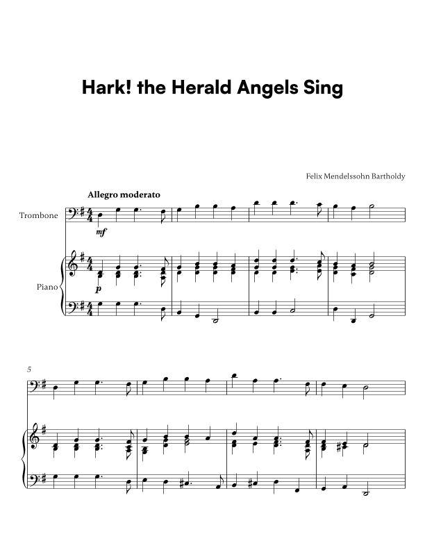 Hark! the Herald Angels Sing (for Trombone and Piano) (arr. Cadenza Editions)