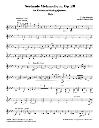Tchaikowsky - Sérénade Mélancolique, Op. 26 for Violin and String Quartet (Reduction of the Origi (arr. C. A. Orozco-Diaz)