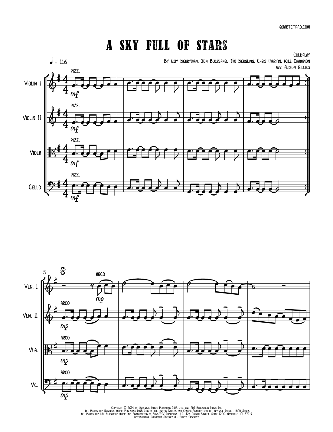 A Sky Full Of Stars (arr. Alison Gillies)