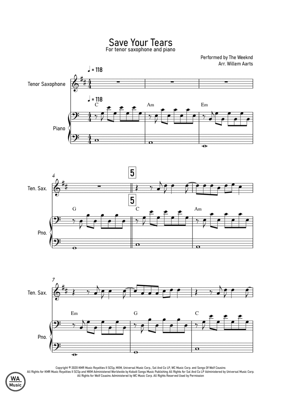 Save Your Tears (arr. Willem Aarts)