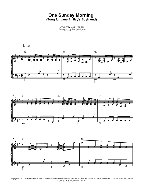 One Sunday Morning (Song for Jane Smiley's Boyfriend) (arr. Tunescribers)