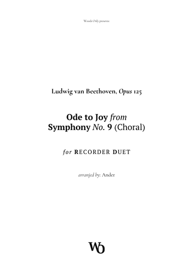 Ode to Joy by Beethoven for Recorder Duet (arr. Ander)