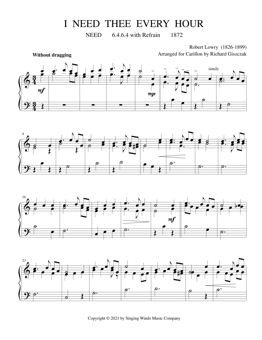 I Need Thee Every Hour (long) (NEED) (arr. Richard Giszczak)