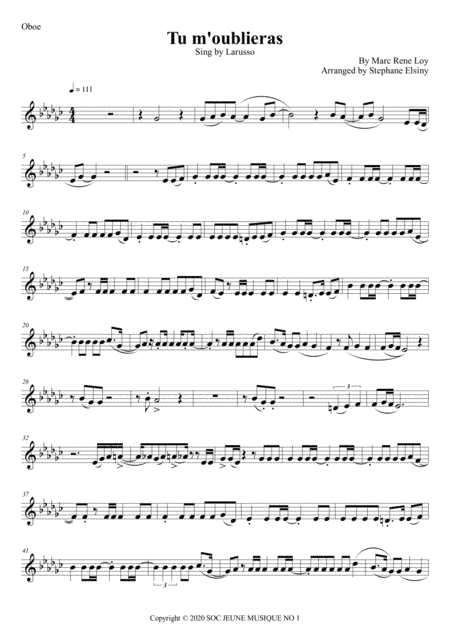 Tu M'oublieras (arr. Stephane ELSINY)
