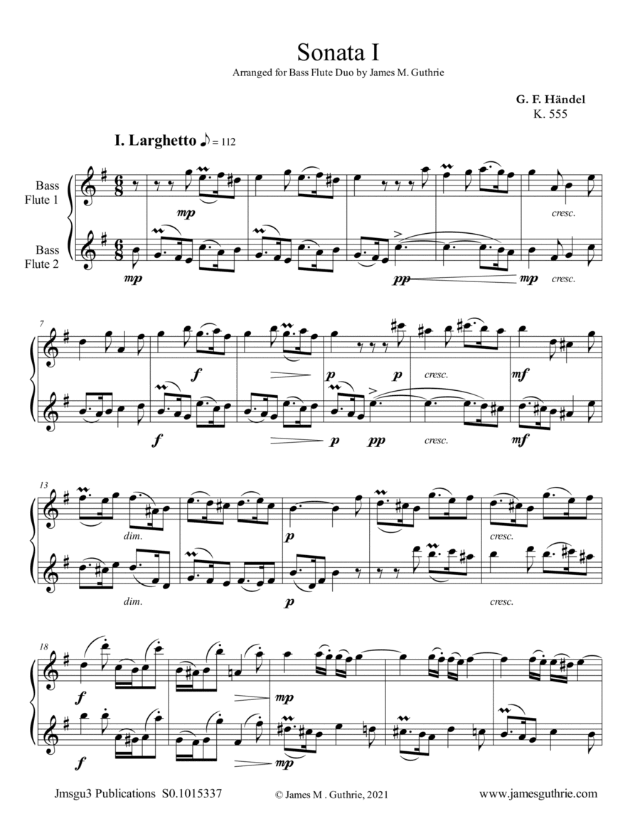 Handel: Six Sonatas Complete for Bass Flute Duo (arr. James M. Guthrie)
