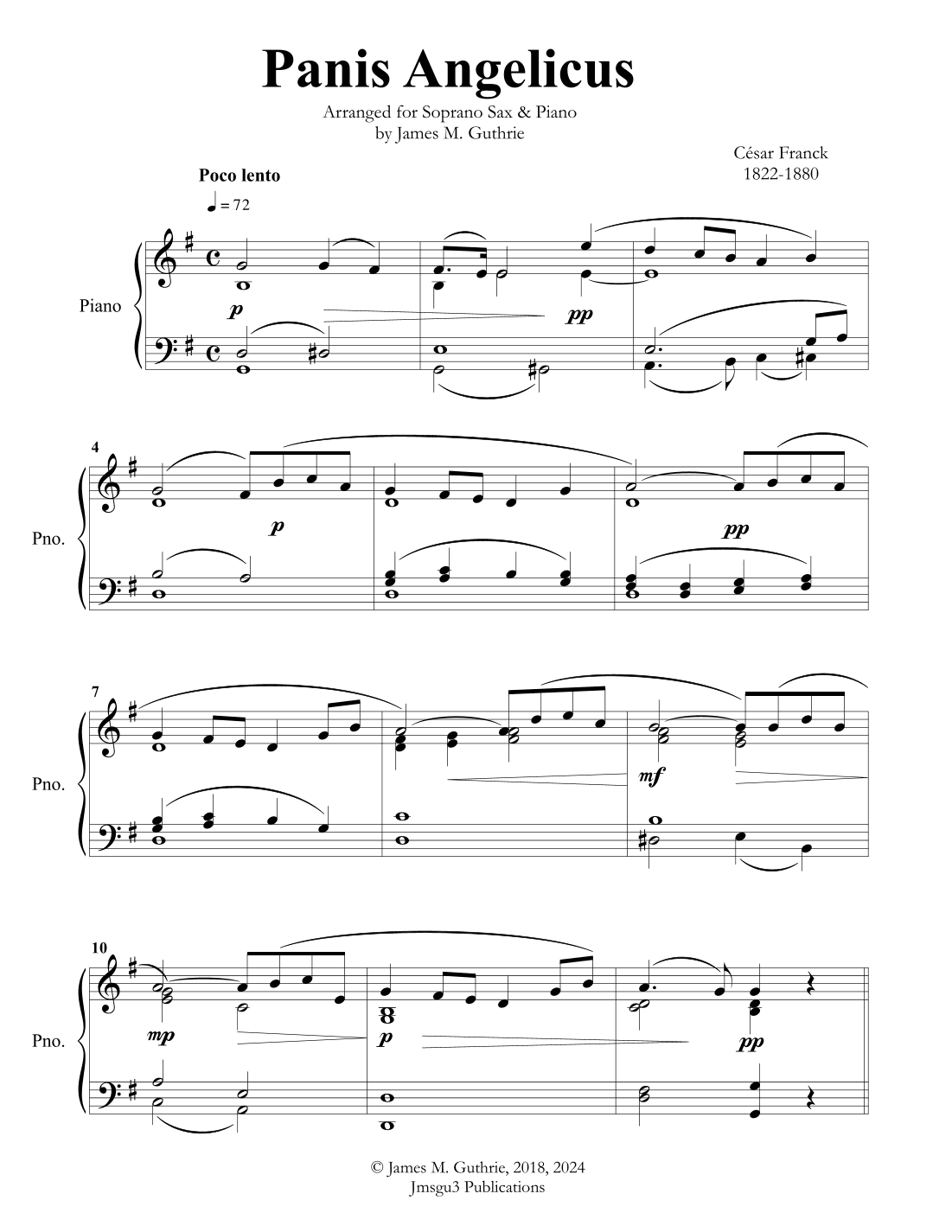 Franck: Panis Angelicus for Soprano Sax & Piano (arr. James M. Guthrie, ASCAP)