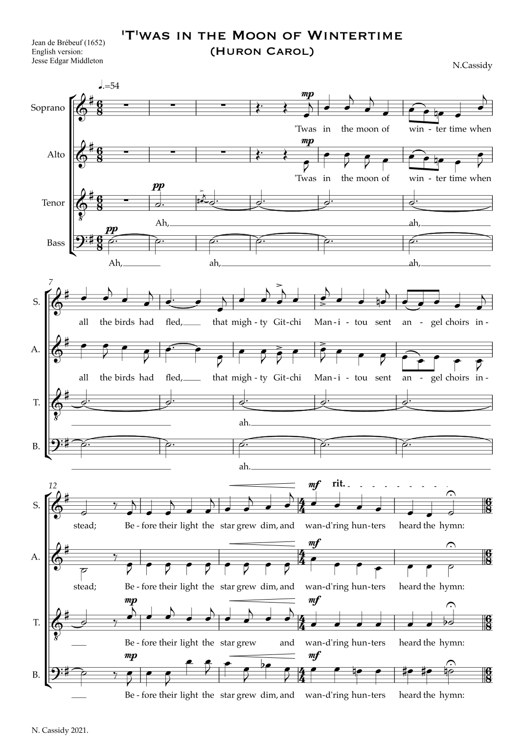 Huron Carol (T'was in the Moon of Wintertime)