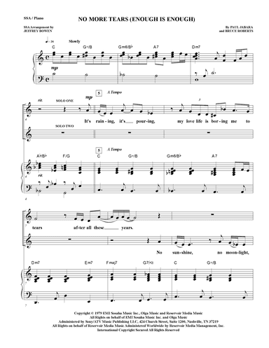 No More Tears (enough Is Enough) (arr. Jeffrey Bowen)