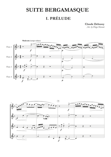 Prelude from "Suite Bergamasque" for Flute Quartet (arr. Diego Marani)