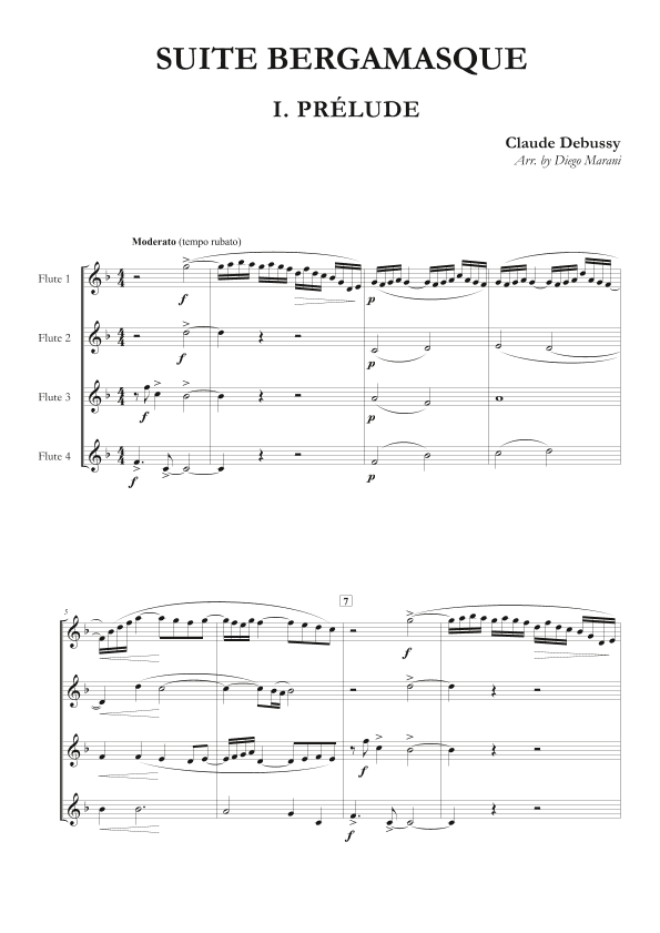 Prelude from "Suite Bergamasque" for Flute Quartet (arr. Diego Marani)