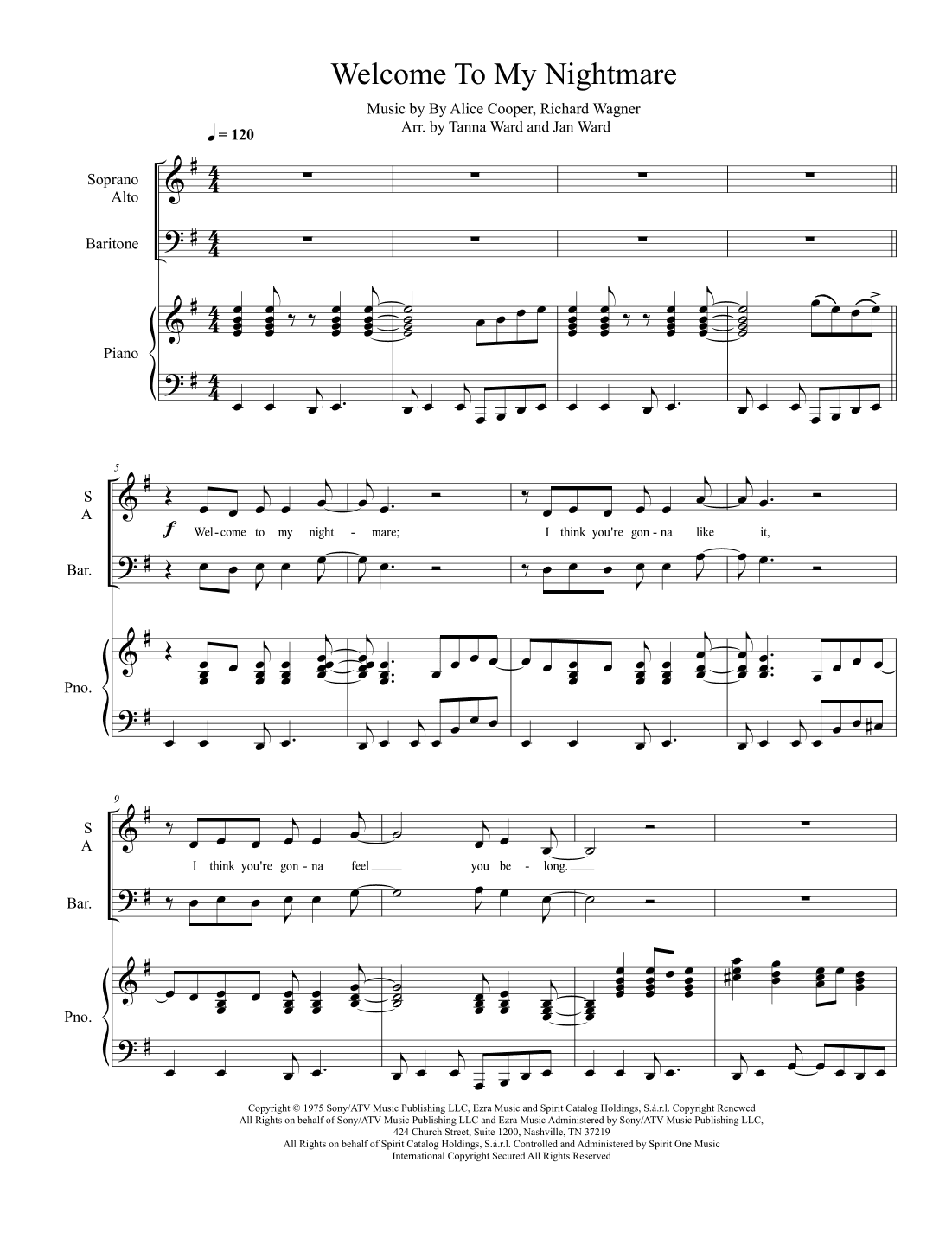 Welcome To My Nightmare (arr. Tanna Ward and Jan Ward)