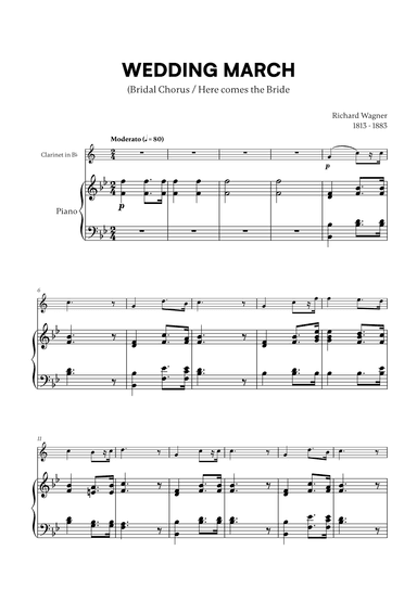 Richard Wagner - Wedding March (Here comes the Bride) (for Clarinet in Bb and Piano) (arr. Cadenza Editions)