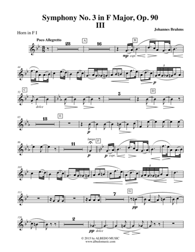 Brahms Symphony No. 3, Movement III - Horn in F 1 (Transposed Part), Op. 90 (arr. Doug Clyde)