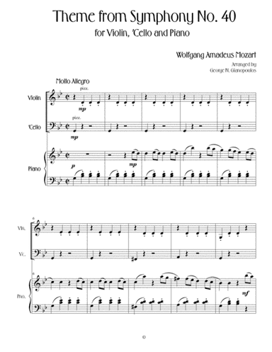 Wolfgang Amadeus Mozart - Theme from Symphony No. 40 for Piano Trio (arr. George N. Gianopoulos)